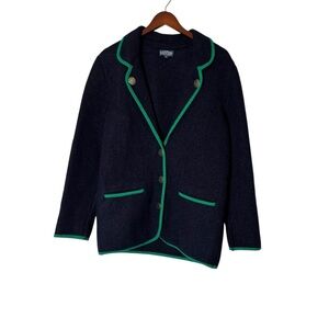 Vintage Women’s Lands End Boiled 100% Blue Wool Preppy Sweater Button- Size 12